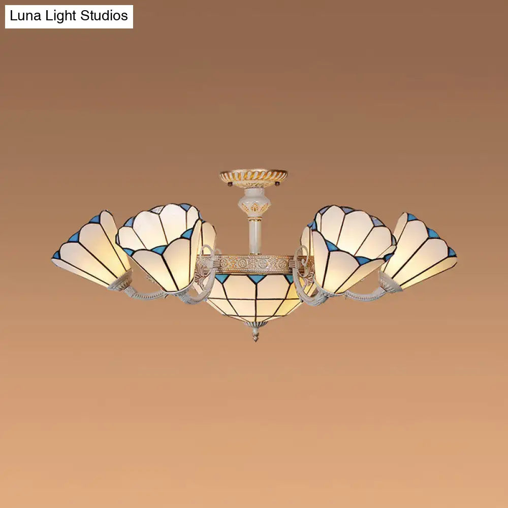 Cream Blue Glass Chandelier