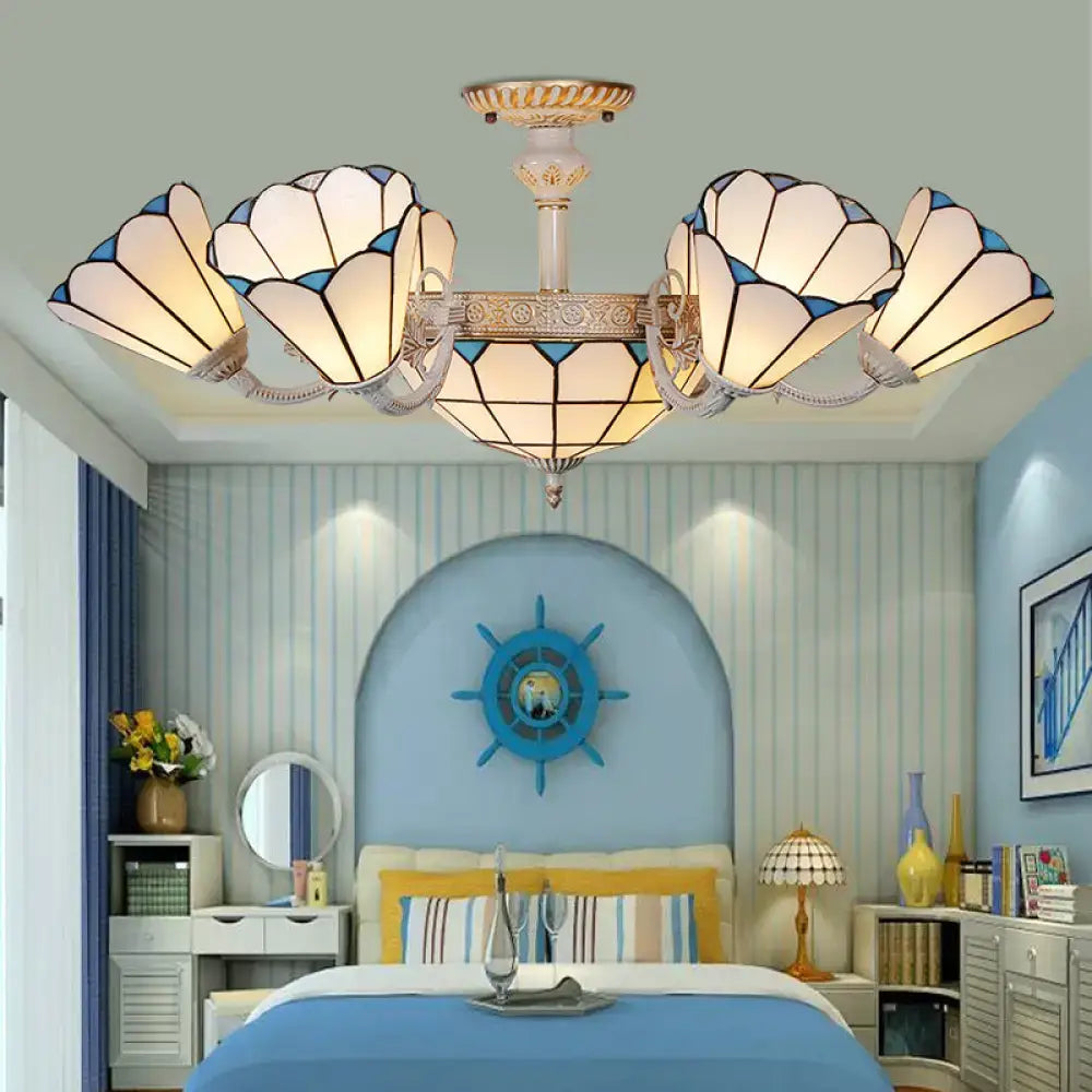 Cream Blue Glass Chandelier