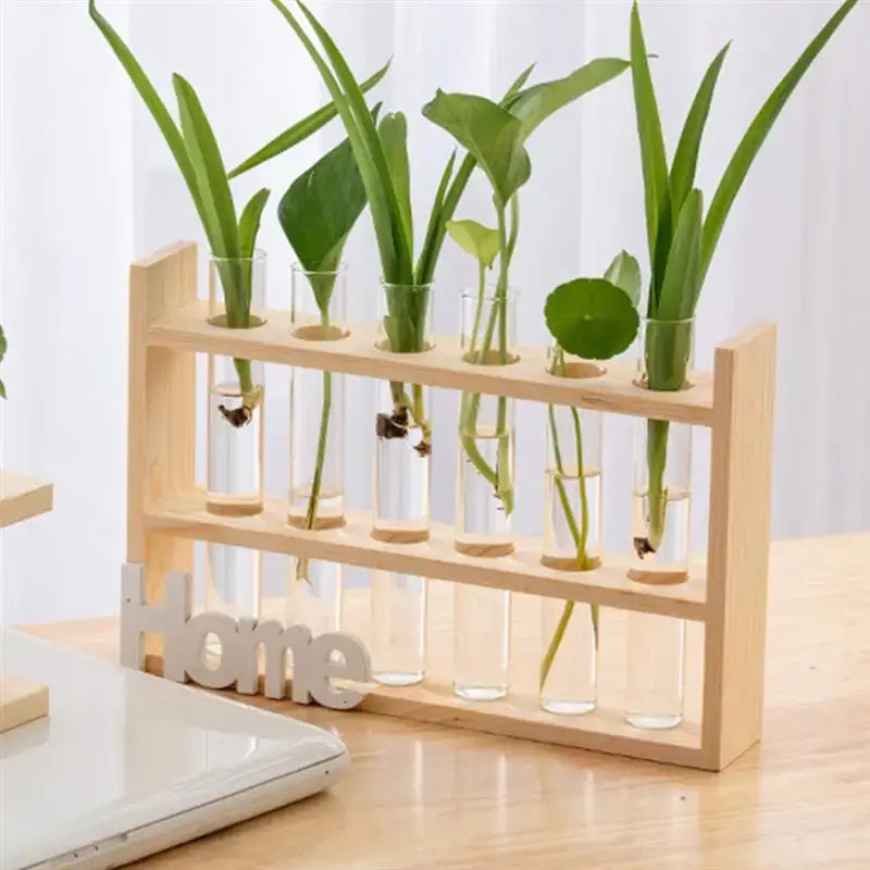 Wood Glass Test Tube Vase