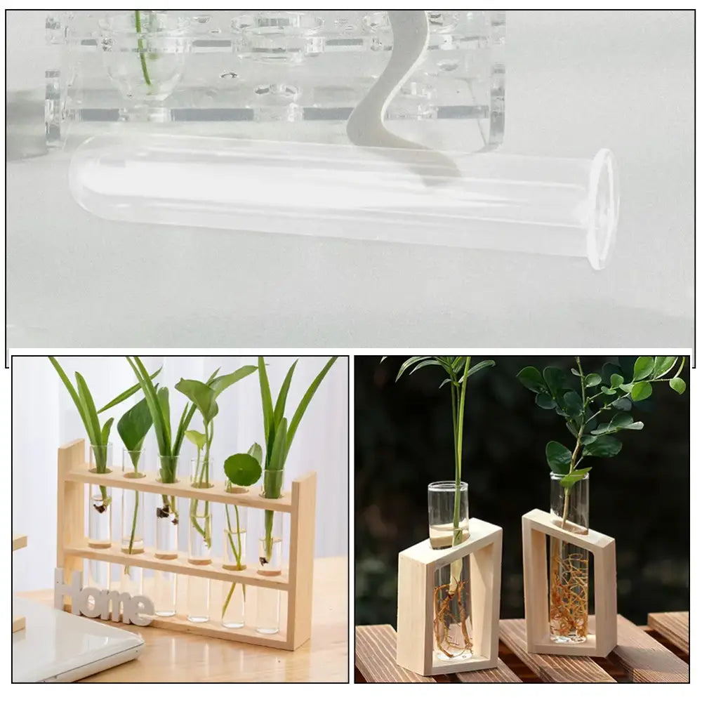 Wood Glass Test Tube Vase