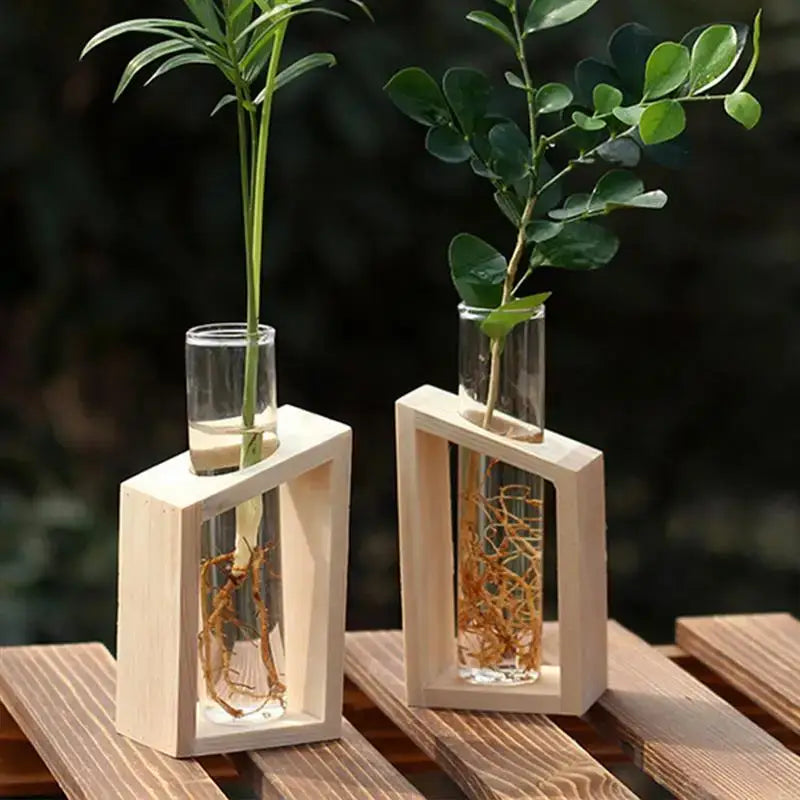 Wood Glass Test Tube Vase