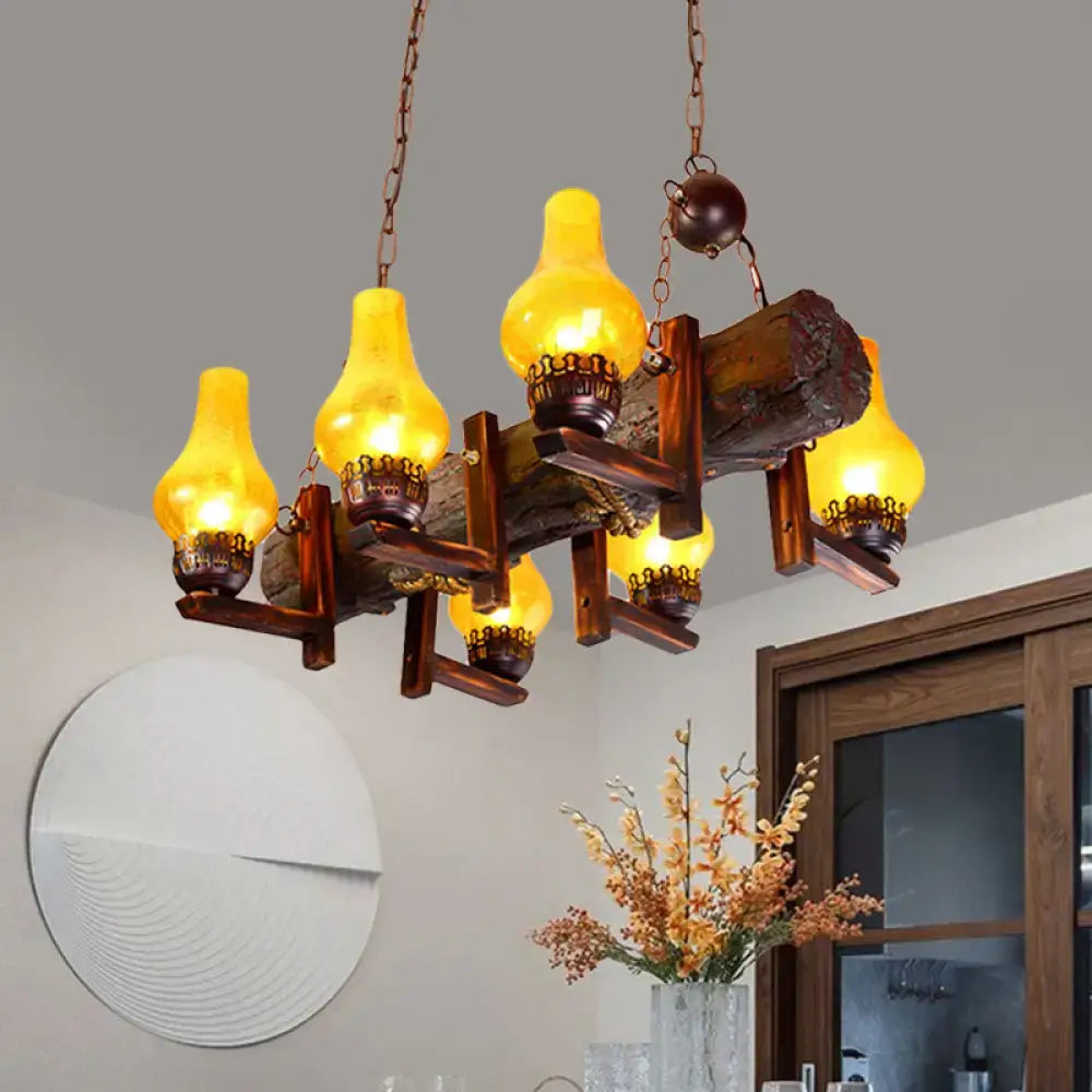 Yellow Crackle Glass Chandelier