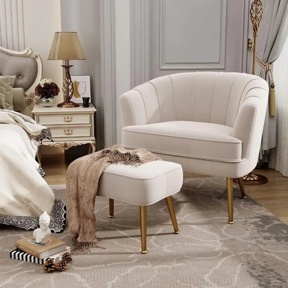 Beige Bucket Armchair Ottoman