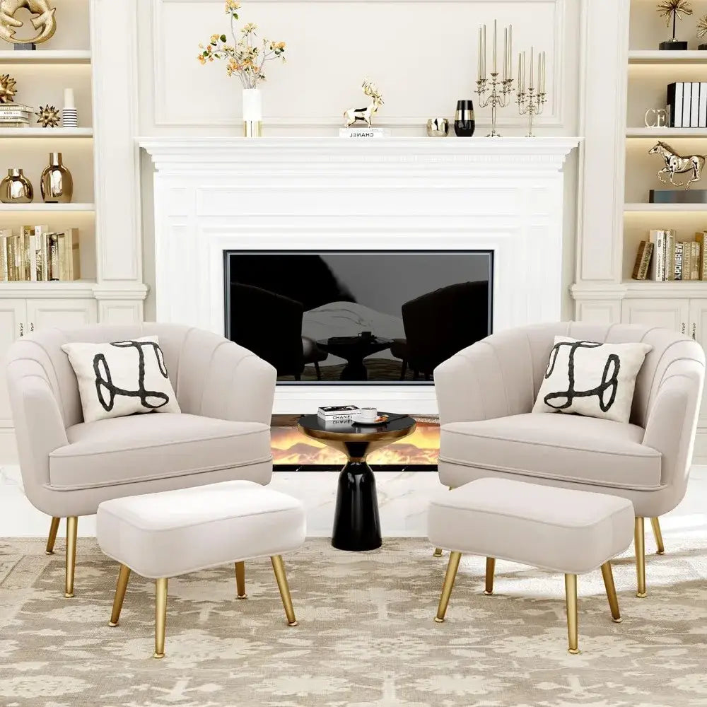 Beige Bucket Armchair Ottoman