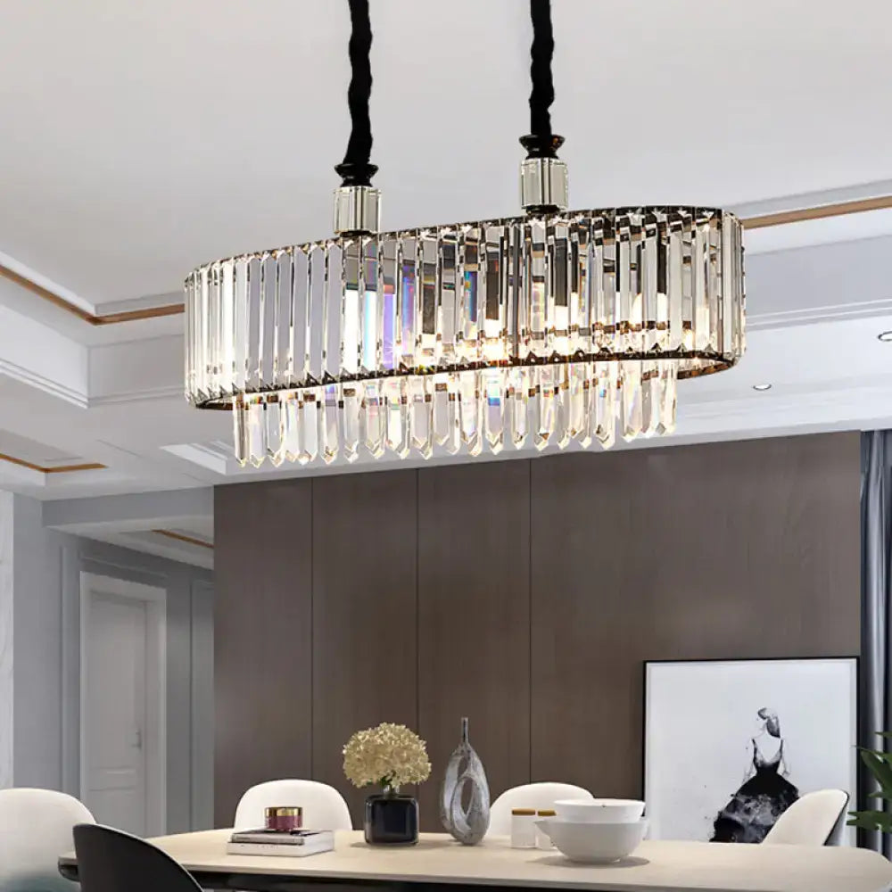 Black Crystal Island Chandelier Rectangle Prism Shade