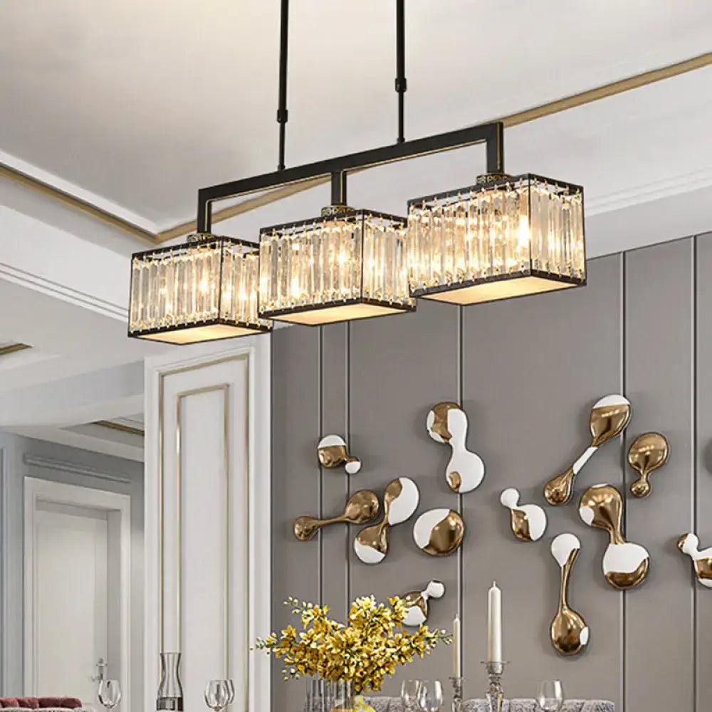 Black Crystal Island Light Sleek Metal Frame