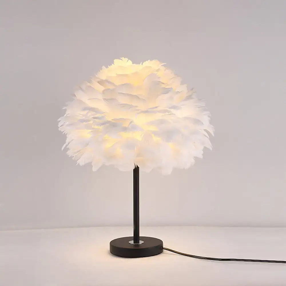 White Feather Flower Bedroom Table Lamp