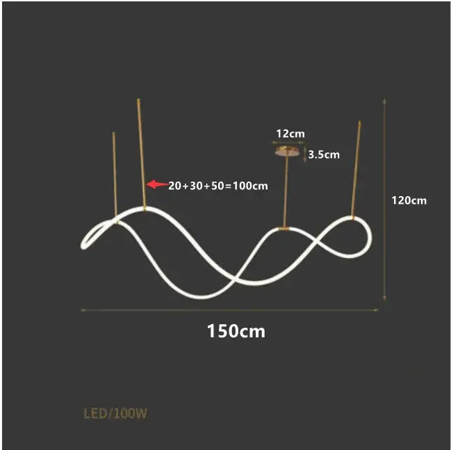 Gold Curved LED Chandelier 60-200cm