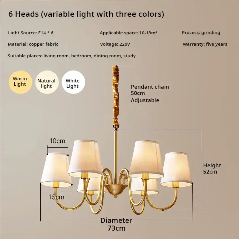 Copper Fabric Shade 10-Head Chandelier