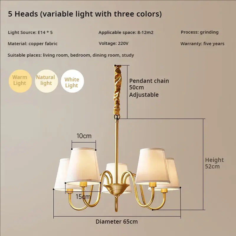 Copper Fabric Shade 10-Head Chandelier