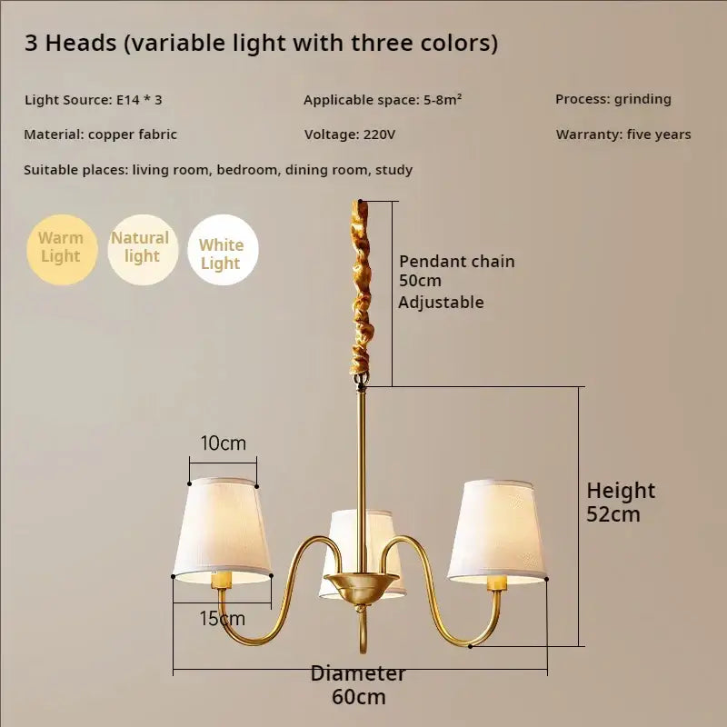 Copper Fabric Shade 10-Head Chandelier