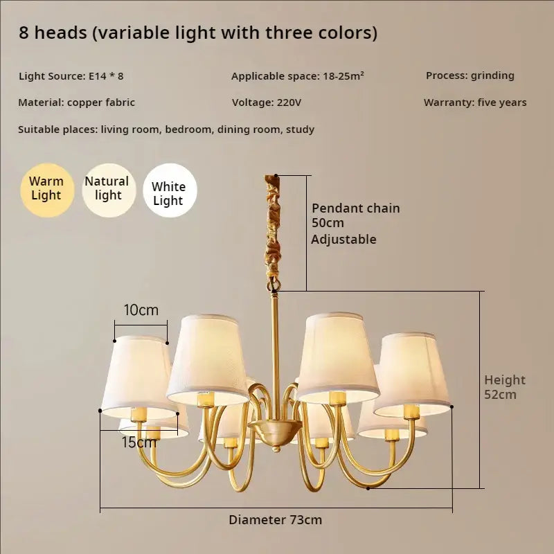 Copper Fabric Shade 10-Head Chandelier