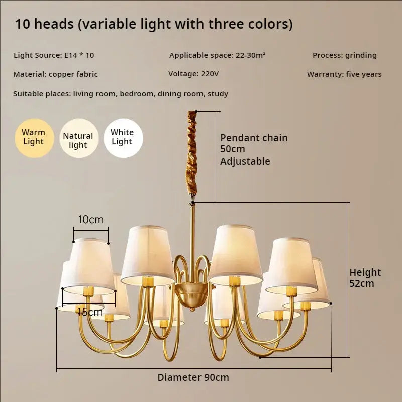 Copper Fabric Shade 10-Head Chandelier