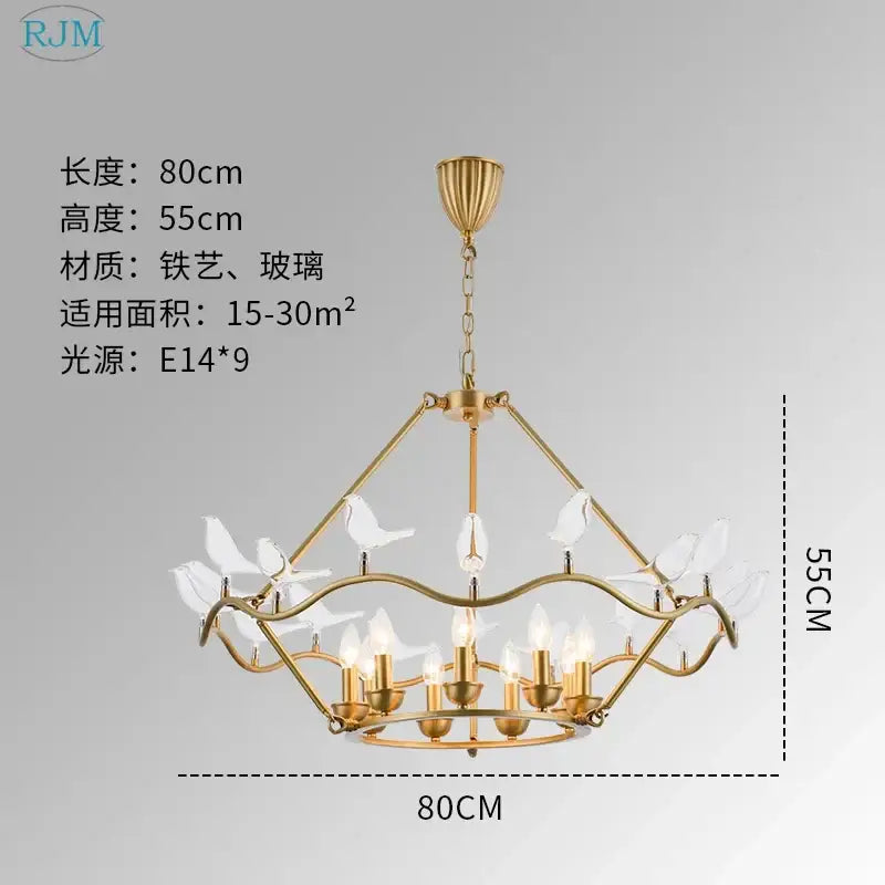 Copper Bird Chandelier for Dining and Social Areas