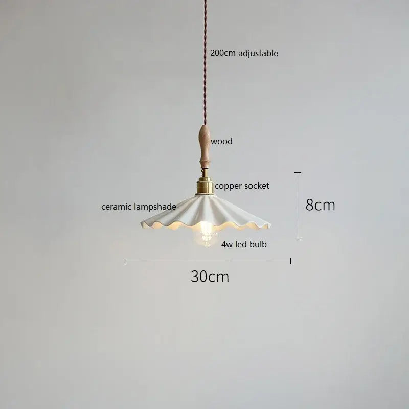 Vintage cream ceramic led pendant lamp kitchen ribbed glass shade