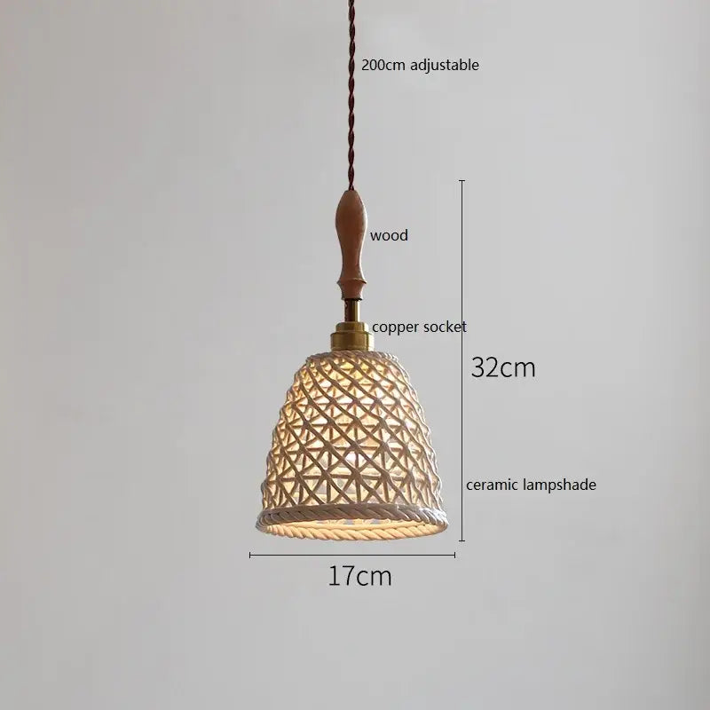 Vintage cream ceramic led pendant lamp kitchen ribbed glass shade