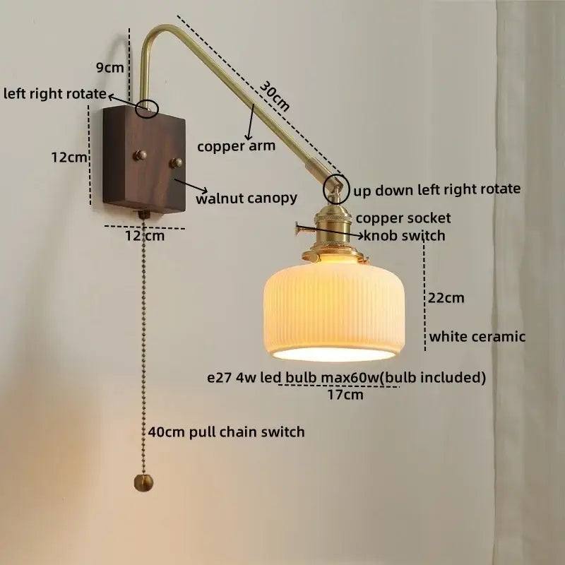Copper Ceramic Wall Lamp with LED Lighting