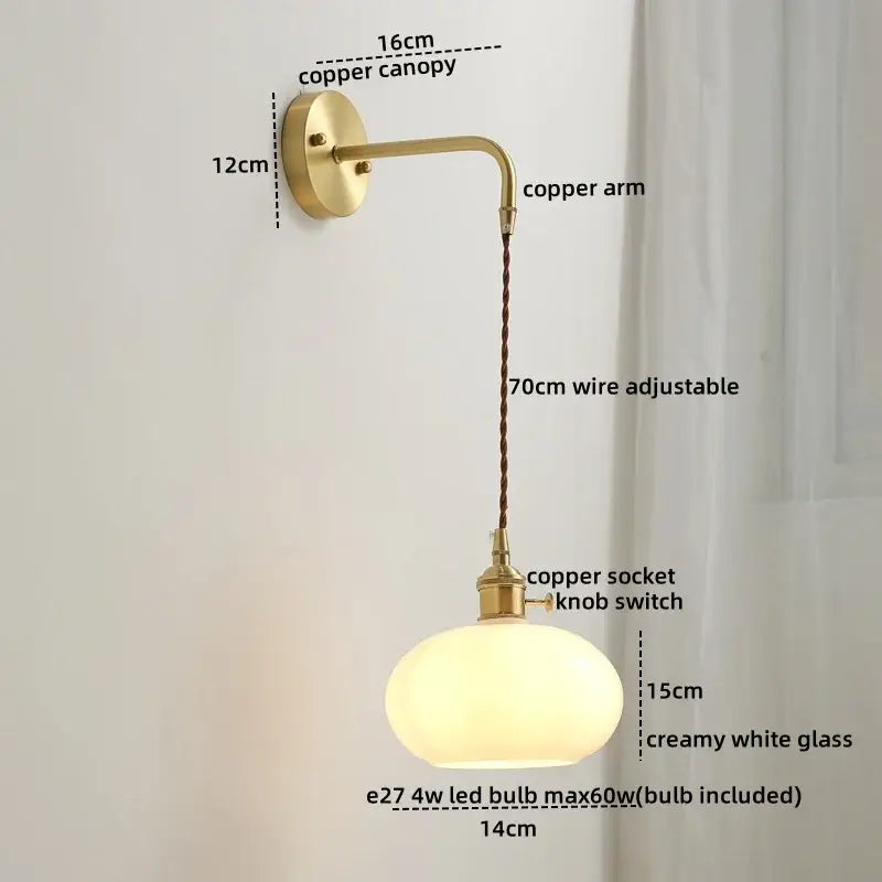 Vintage brass and ceramic led wall light bedroom sconce