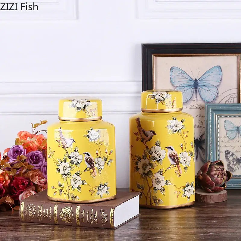Yellow Floral Ceramic Jar