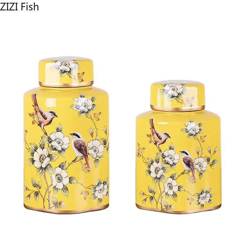 Yellow Floral Ceramic Jar