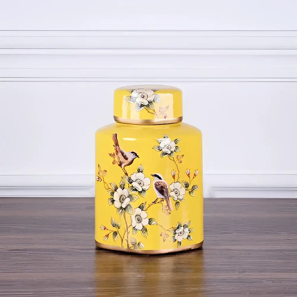 Yellow Floral Ceramic Jar