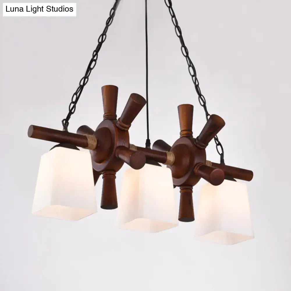 Wood Glass Pendant Light Three-Bulb Traditional