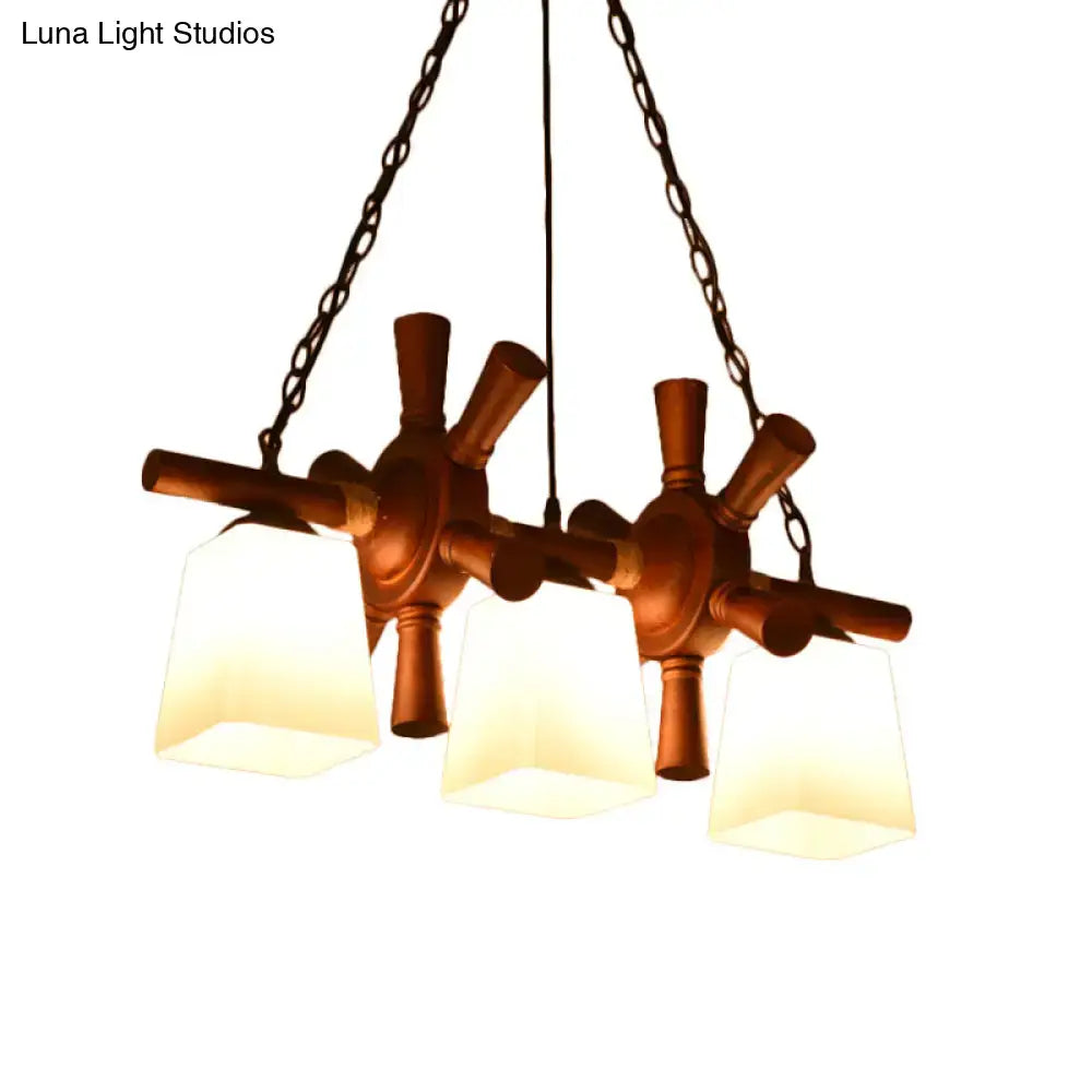 Wood Glass Pendant Light Three-Bulb Traditional