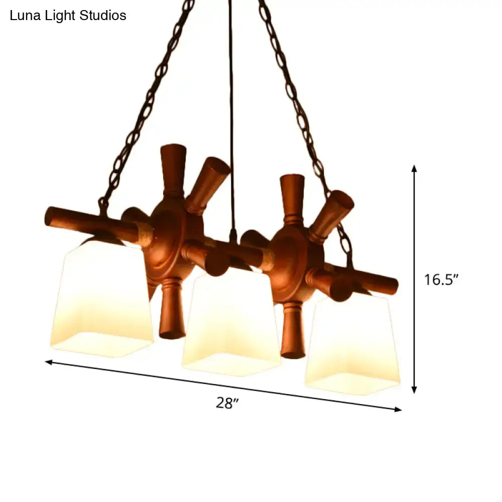 Wood Glass Pendant Light Three-Bulb Traditional