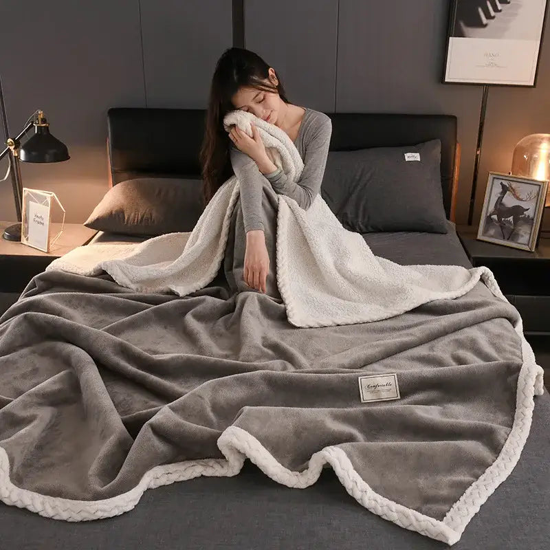 Gray White Plush Blanket