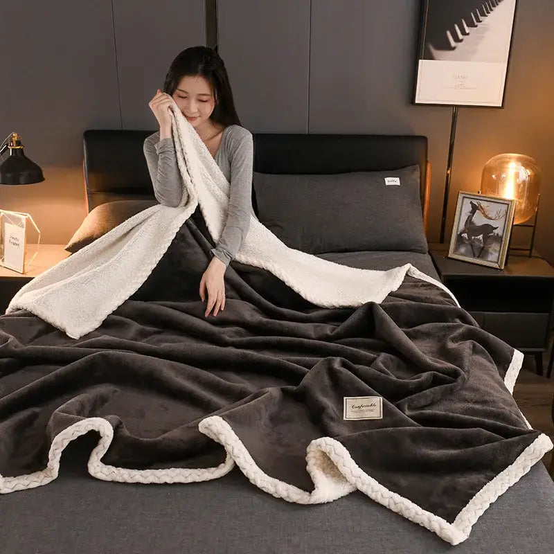 Gray White Plush Blanket