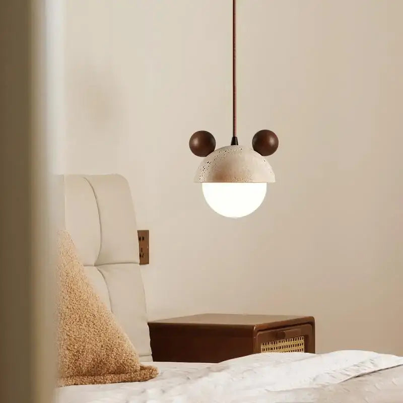 Cream Glass Wood Pendant