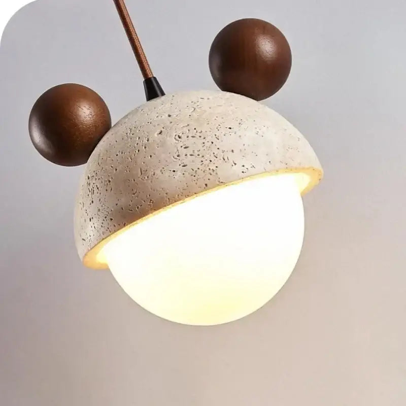 Cream Glass Wood Pendant