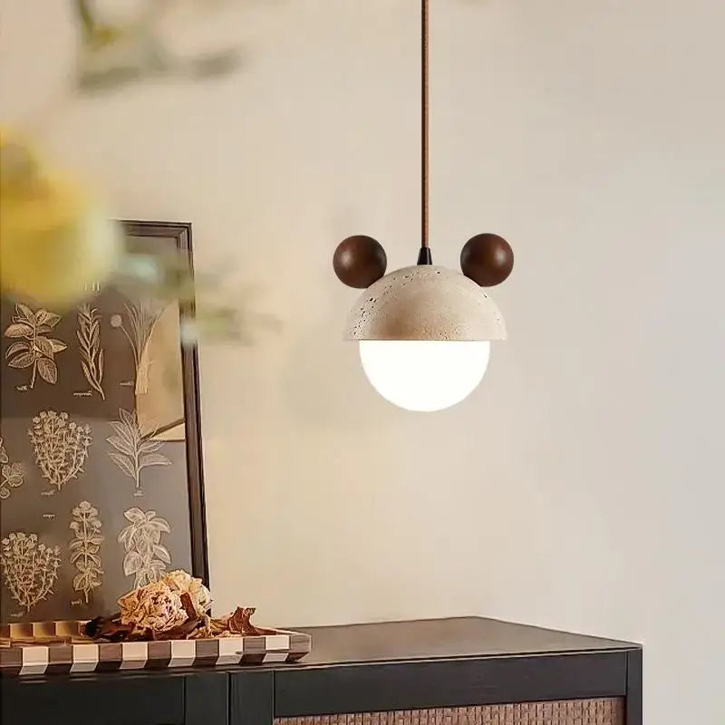 Cream Glass Wood Pendant