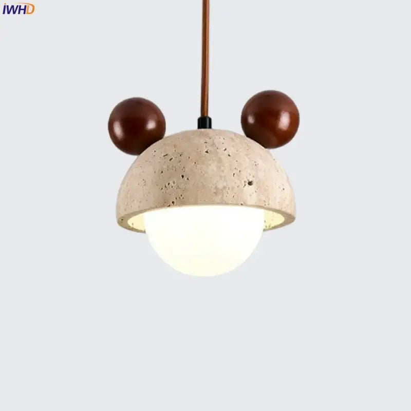 Cream Glass Wood Pendant