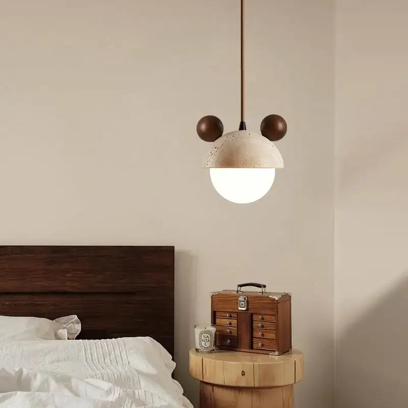 Cream Glass Wood Pendant