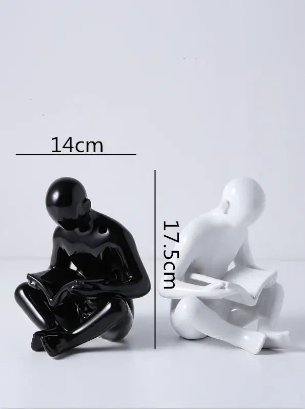 Black Ceramic Reading Figurine
