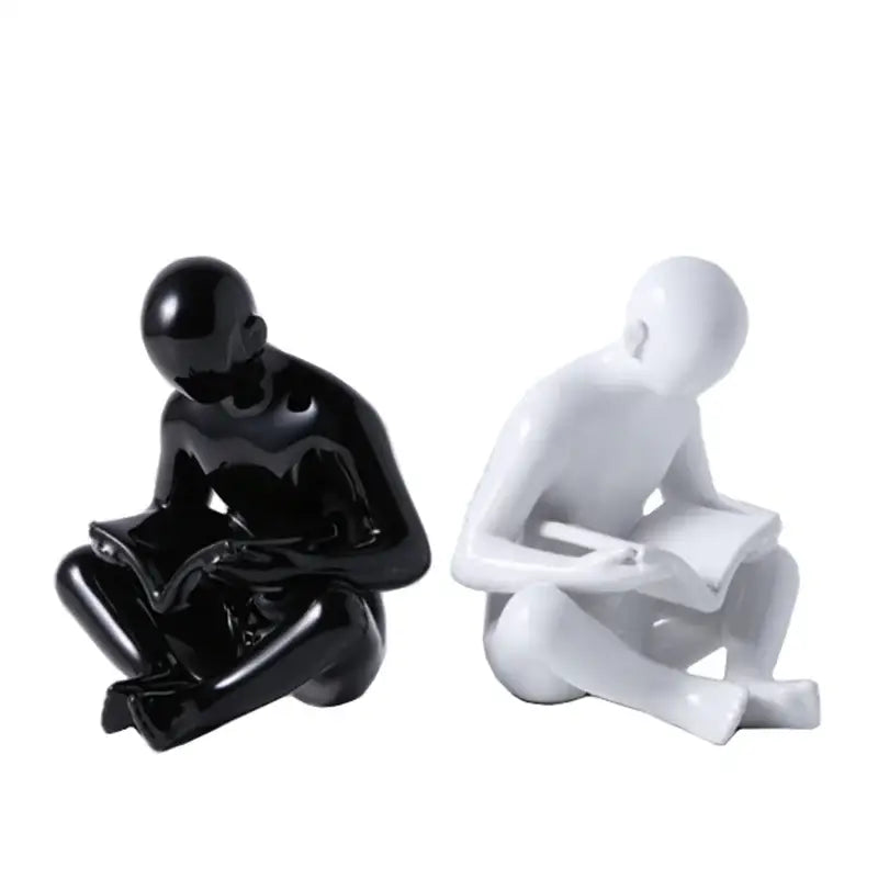 Black Ceramic Reading Figurine