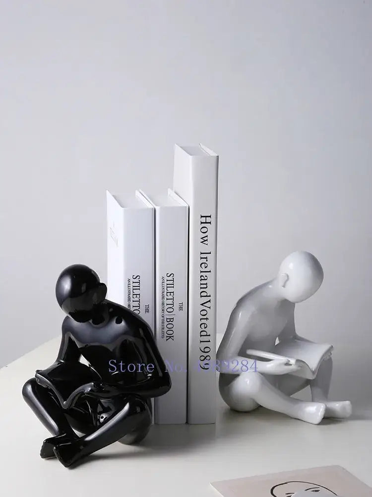 Black Ceramic Reading Figurine