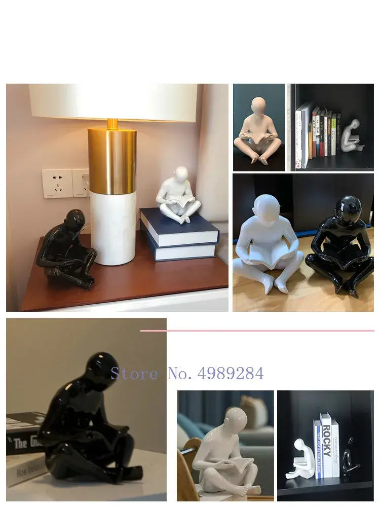 Black Ceramic Reading Figurine