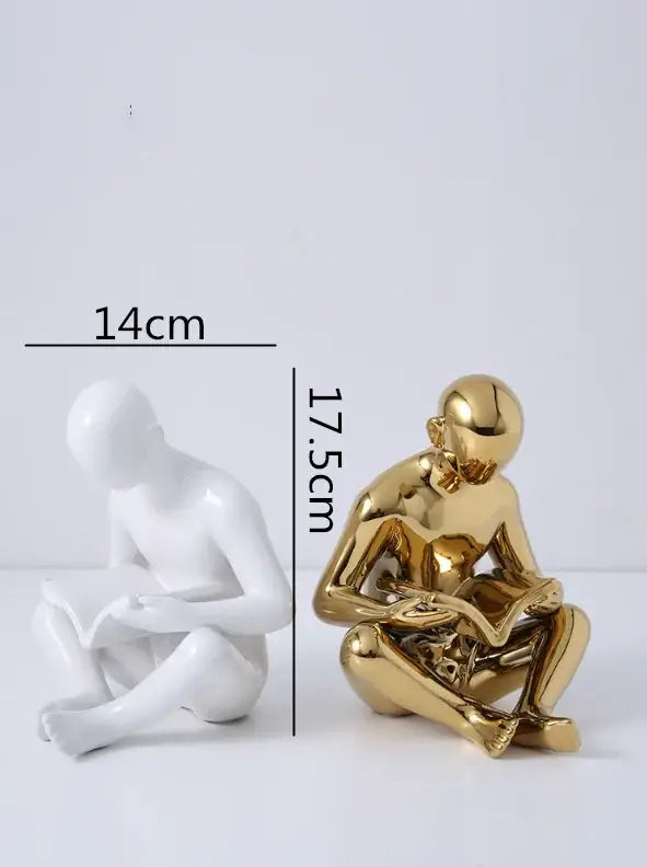 Black Ceramic Reading Figurine