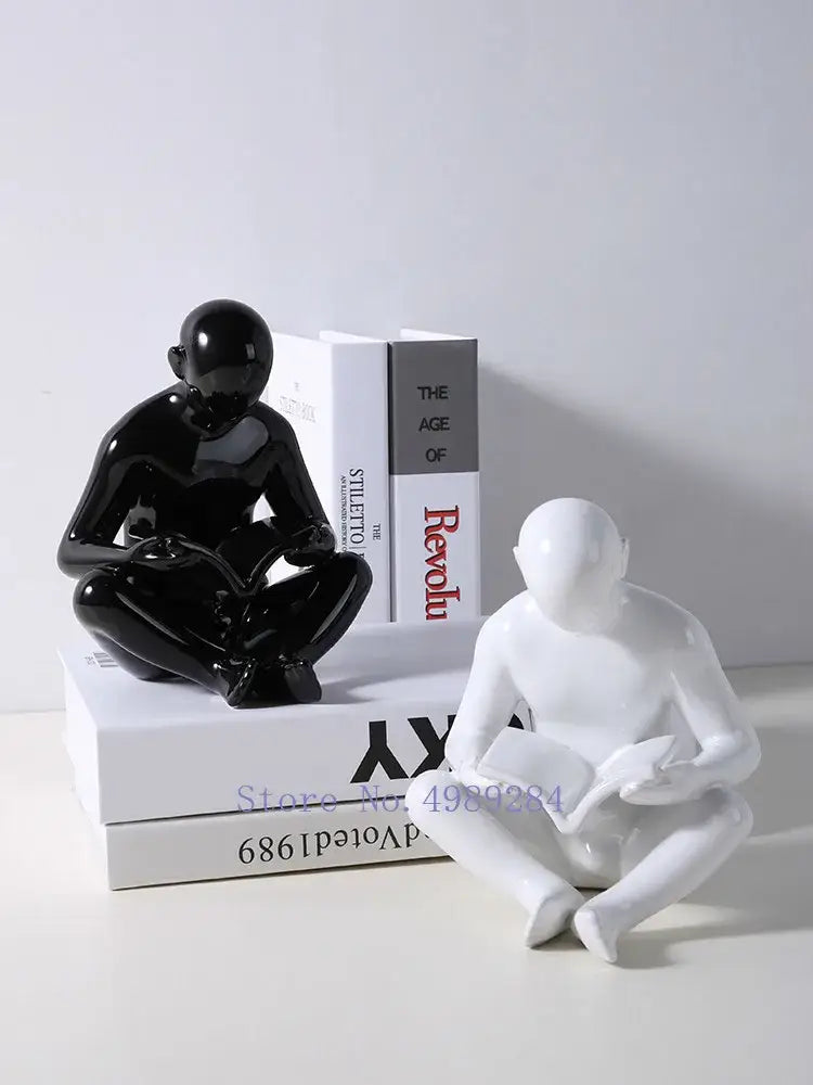 Black Ceramic Reading Figurine
