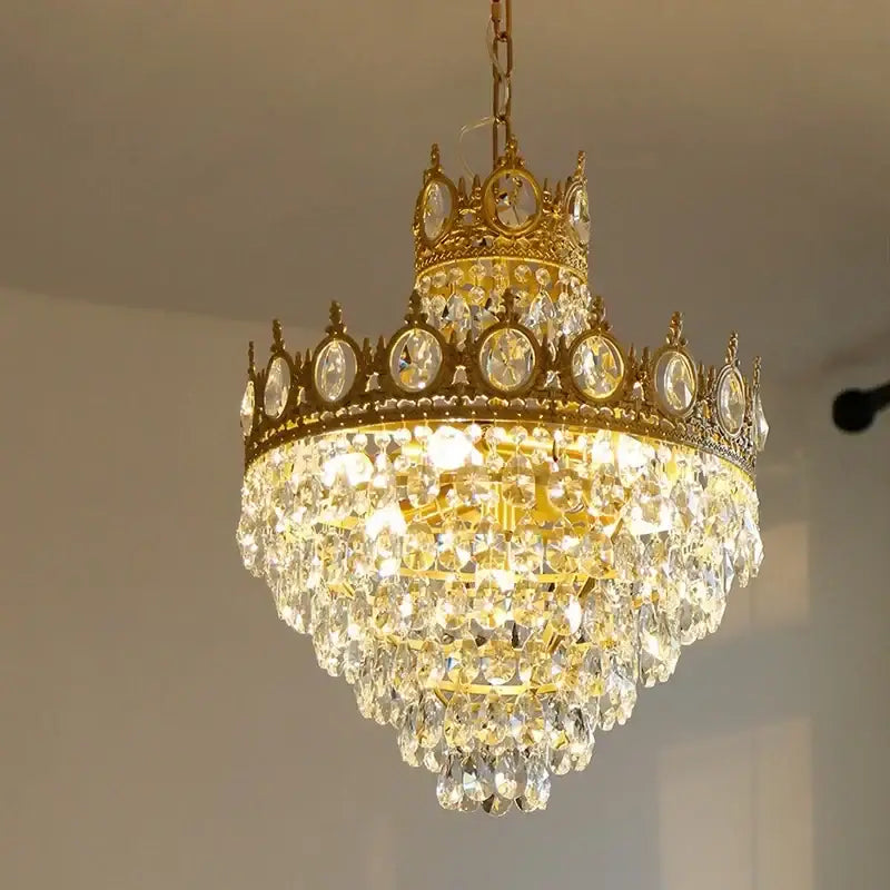 Gold Crystal Pendant Light with Crown-Shaped Design