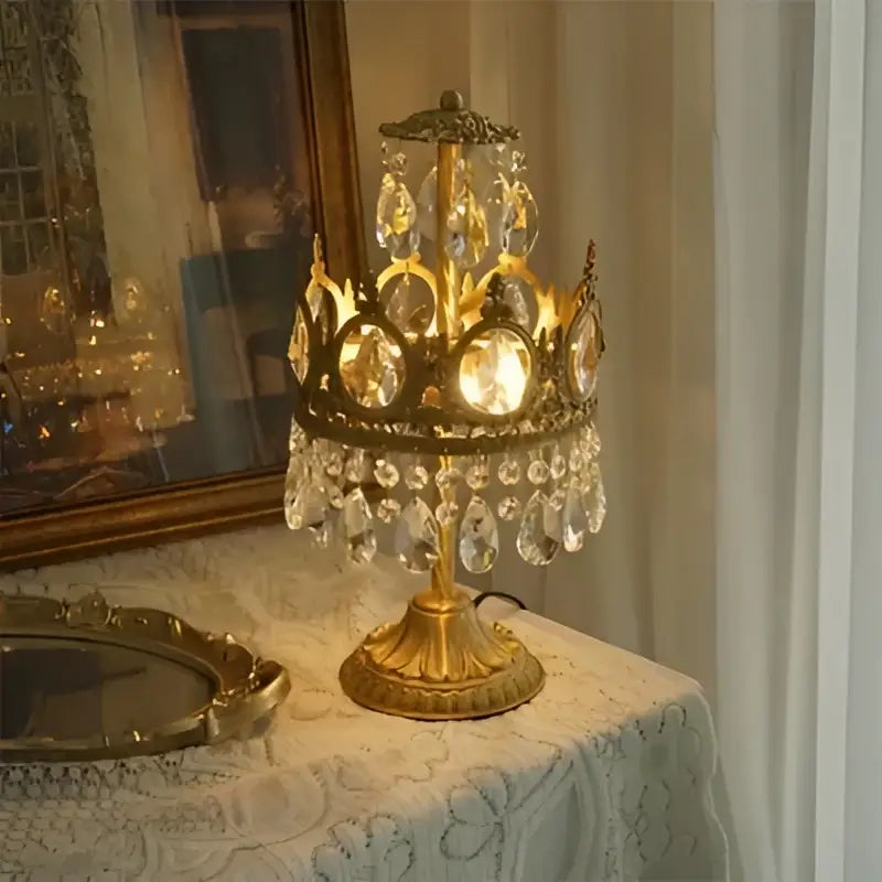Gold Crystal Pendant Light with Crown-Shaped Design