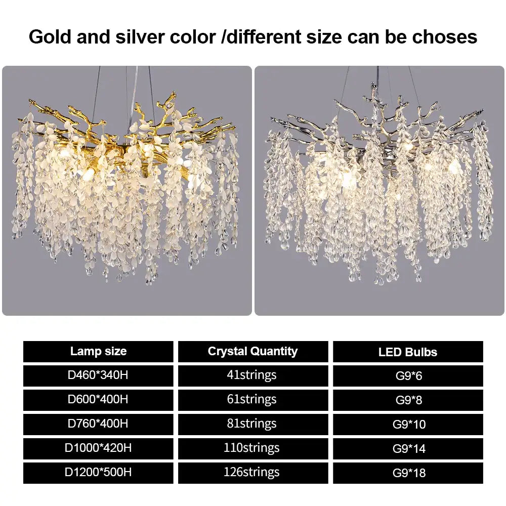 Silver Crystal Branch Pendant for Bedroom or Living Room