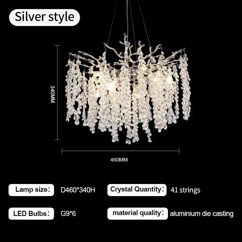 Silver Crystal Branch Pendant for Bedroom or Living Room
