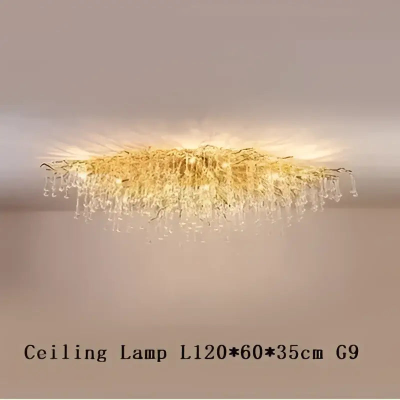 Gold LED Branch Chandelier with Pendant or Ceiling Mount