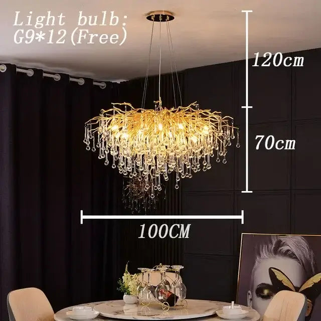 Gold LED Branch Chandelier with Pendant or Ceiling Mount