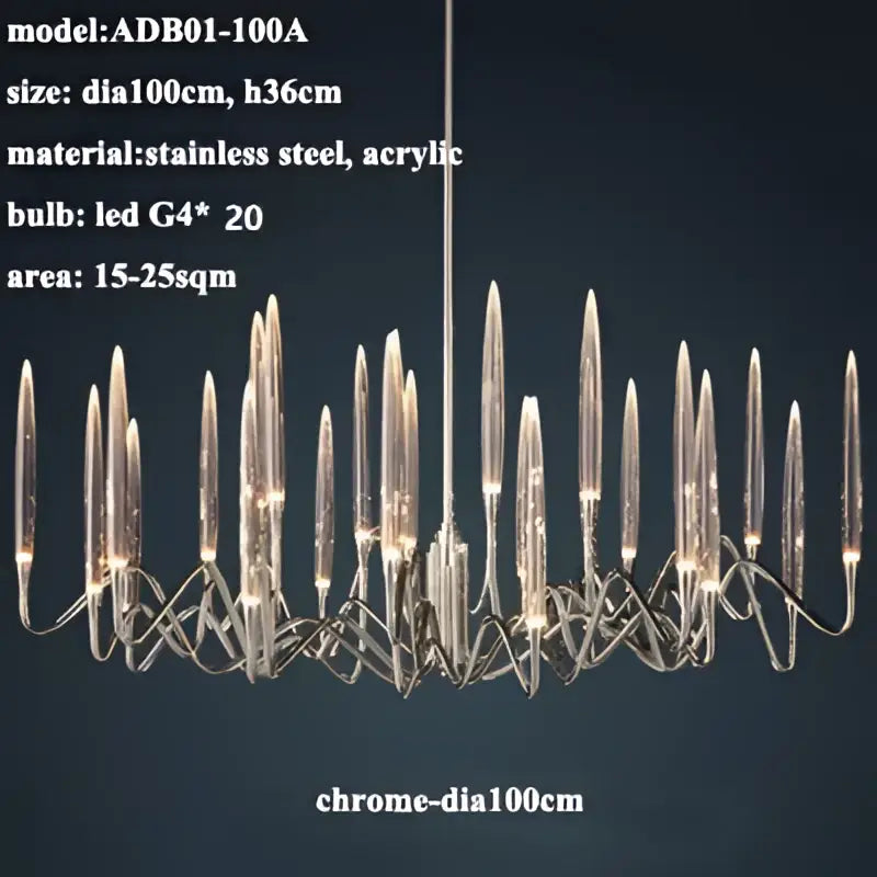 Gold Branch Chandelier with Acrylic Lampshade
