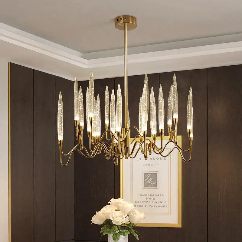 Gold Branch Chandelier with Acrylic Lampshade