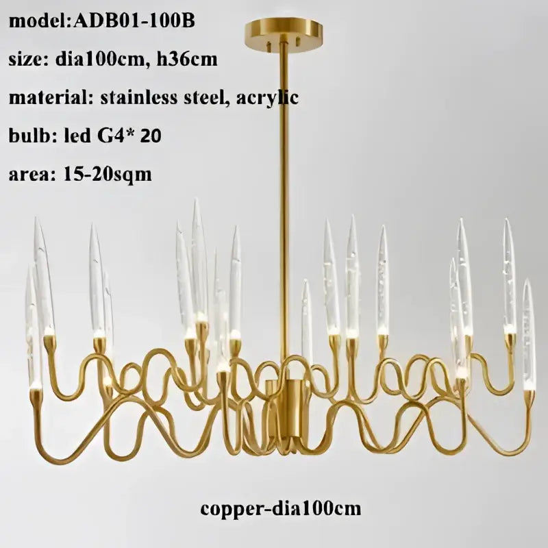 Gold Branch Chandelier with Acrylic Lampshade